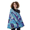 Blue Abstract Liquid Marble Psychedelic Print Women's Hooded Flared Coat - kayzers