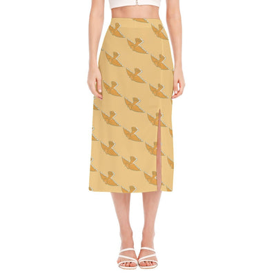 Dove Badge Logo Camel Print Women's High Slit Long Skirt - kayzers
