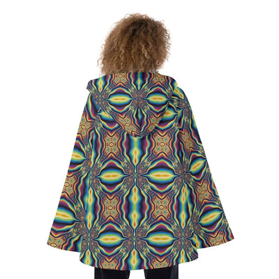 Psychedelic Fractals Trippy Print Women's Hooded Flared Coat - kayzers