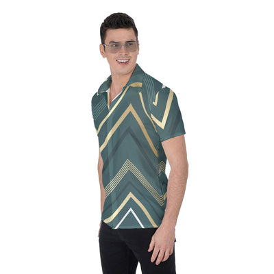 Green Geometric Print Men's Shirt - kayzers