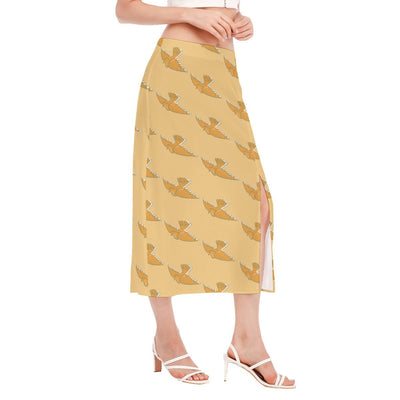 Dove Badge Logo Camel Print Women's High Slit Long Skirt - kayzers