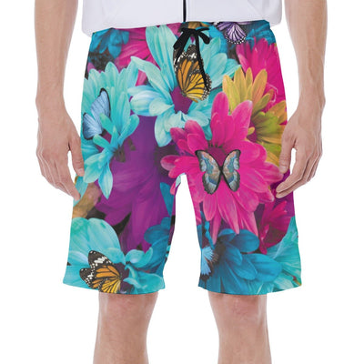 Colorful Floral Butterflies Print Men's Beach Shorts - kayzers