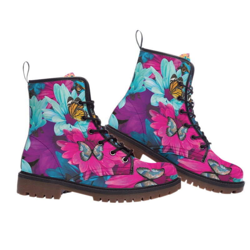 Floral Butterflies Colorful Print Martin Short Boots - kayzers