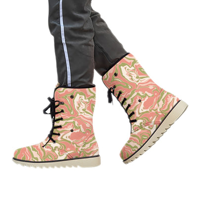 Coral Pink Camo Print Women's Plush Boots - kayzers