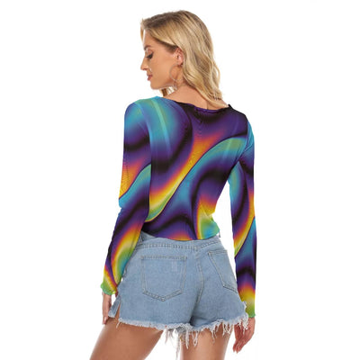 Abstract Colorful Psychedelic Women's Mesh Long Sleeves T-shirt
