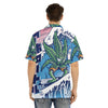 Weed Leaf Waves Kanji Beach Print Men's Hawaiian Shirt With Button Closure - kayzers