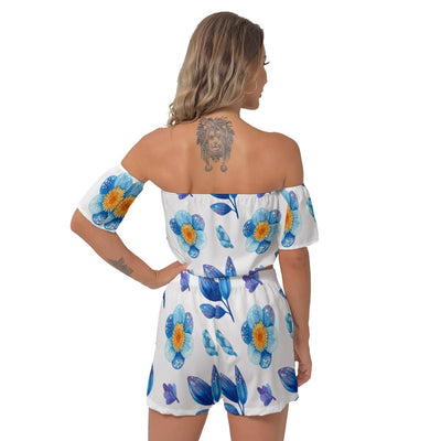 Cool Floral Summer Print Women's Off-Shoulder T-Shirt Shorts Set - kayzers