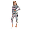 Abstract Psychedelic Liquid Art Print Women's Long-sleeved High-neck Bodysuit With Zipper - kayzers