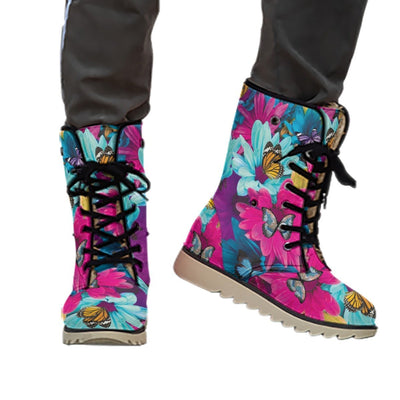 Floral Butterflies Colorful Print Women's Plush Boots - kayzers