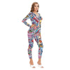 Colorful College Pop Art Print Women's Plunging Neck Pajama Jumpsuit - kayzers