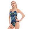 Blue Abstract Psychedelic Sexy Print Women's Tube Top Bodysuit With Side Black Straps - kayzers
