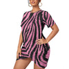 Pink Leopard Print Women’s Stacked Hem Dress With Short Sleeve Plus Size - kayzers