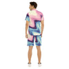 Abstract Waves Print Men's Short Sleeve Shirt Sets - kayzers