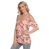 Floral Print Women's Cold Shoulder T-shirt With Criss Cross Strips - kayzers
