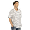 White Floral Geometric Print Men's Hawaiian Shirt With Button Closure - kayzers