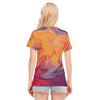 Abstract Sunset Liquid Print Women's Round Neck T-Shirt | 190GSM Cotton - kayzers