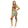 Abstract Psychedelic Marble Print Women's Long-sleeved High-neck Jumpsuit Playsuit With Zipper - kayzers