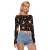 Sun Moon Stars Print Women's Mesh Long Sleeves T-shirt - kayzers