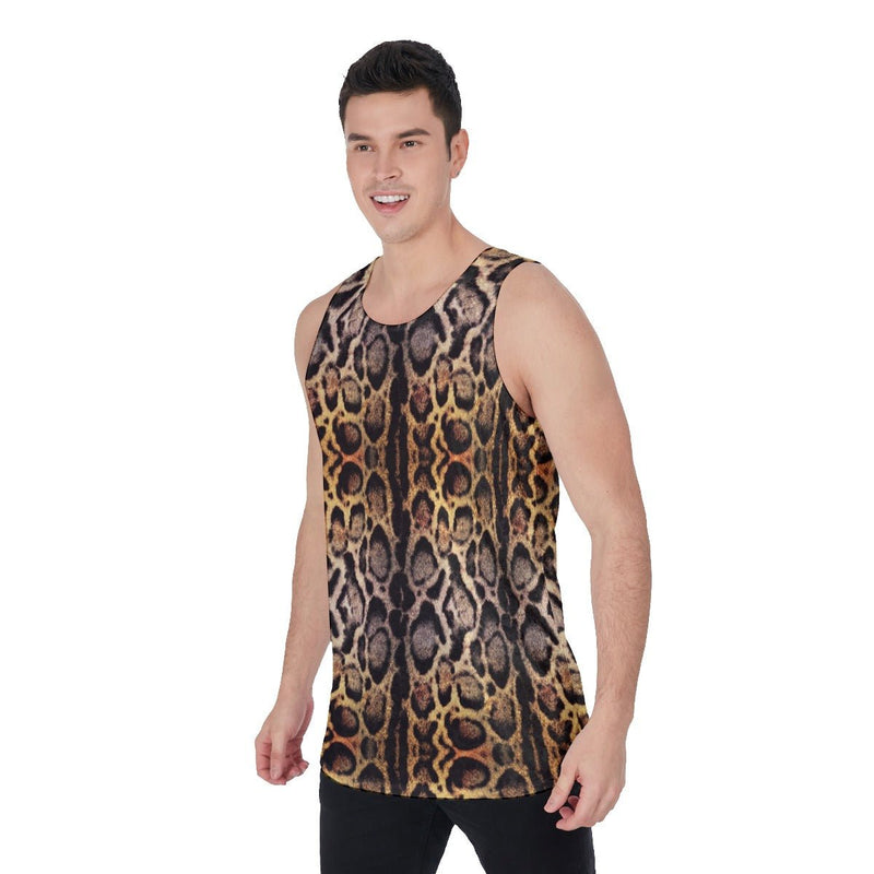 Shiny Velvet Realistic Animal Leopard Tiger Print Men's Tank Top | Velvet - kayzers