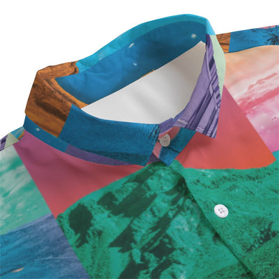 Ibiza Beaches Print Men's Stand-up Collar Shirt - kayzers
