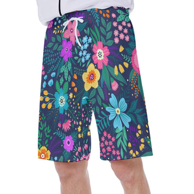 Colorful Flowers Floral Hawaiian Print Men's Beach Shorts