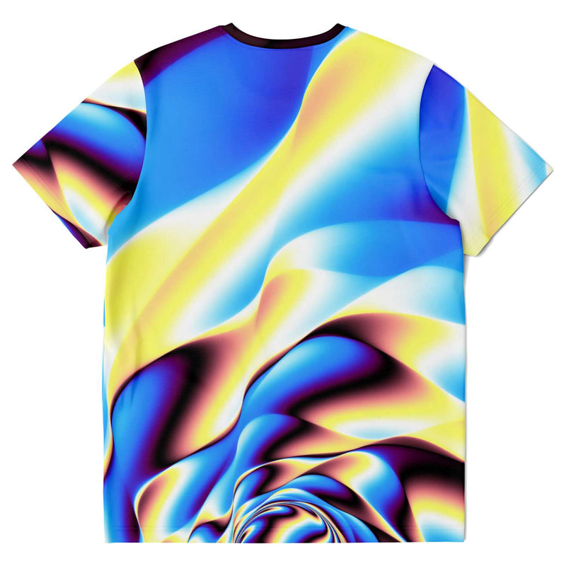 Blue Yellow Waves Psychedelic Swirls Retro Paint Art Abstract Men Women T-shirt - kayzers