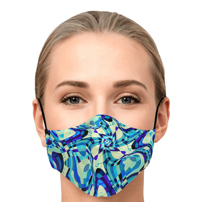 Aqua Blue Geometric Abstract Waves Pattern Adult Youth Kids Adjustable Face Mask With Filter - kayzers