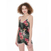Tropical Leaves Floral Print Jumpsuit Romper Women's Suspender Shorts