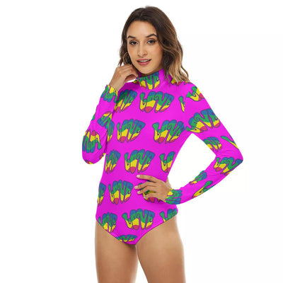 Love Colorful Hippie Print Sexy Women's Turtleneck Long Sleeve Bodysuit