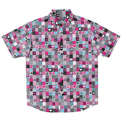 Love Heart Squares Short Sleeve Button Down Shirt - kayzers