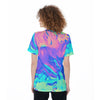 Abstract Holographic Iridescent Cloud Paint Cotton Candy Print Women's O-Neck T-Shirt