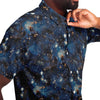 Blue Black Starry Galaxy Space Print Men's Button Down Short Sleeve Shirt - kayzers