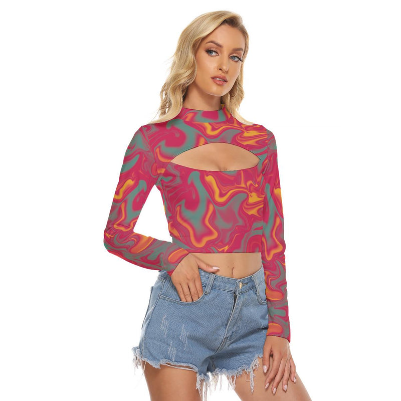 Red Candy Pop Holographic Iridescence Holographic Funky Print Women's Hollow Chest Tight Crop Top