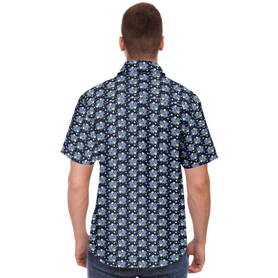 Blue Floral Print Men's Short Sleeve Button Down Shirt - kayzers