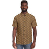 Tiger Brown Geometric Floral Men's Short Sleeve Button Down Shirt - kayzers