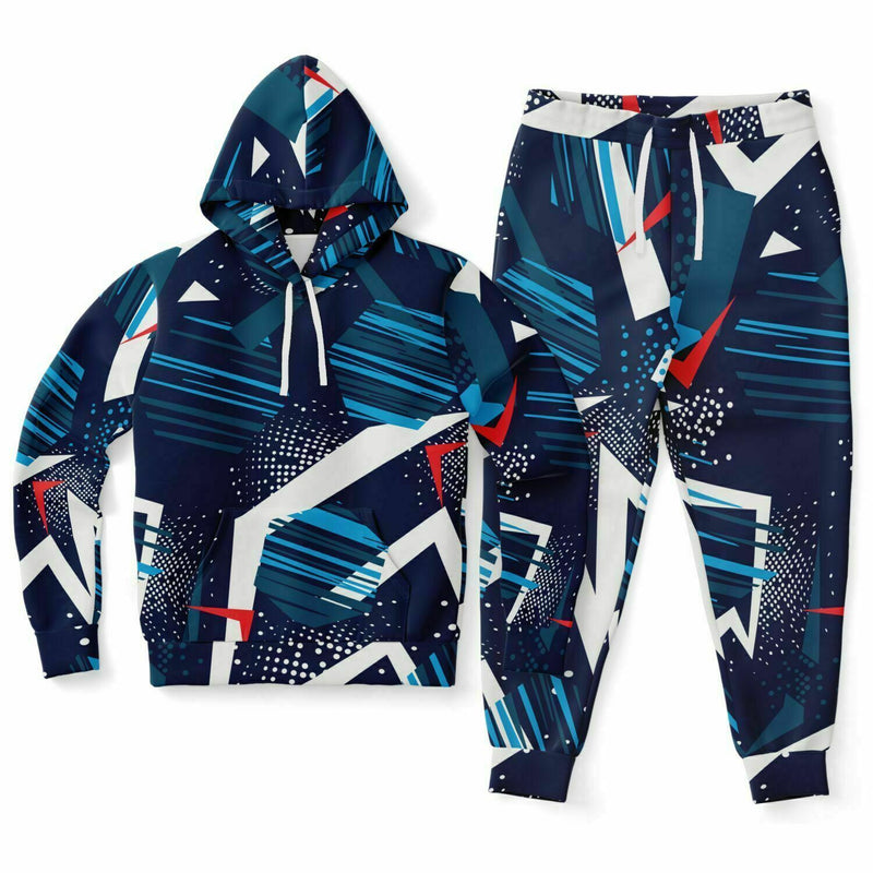 Blue Abstract Geometric Unisex Hoodie And Jogger Matching Set - kayzers