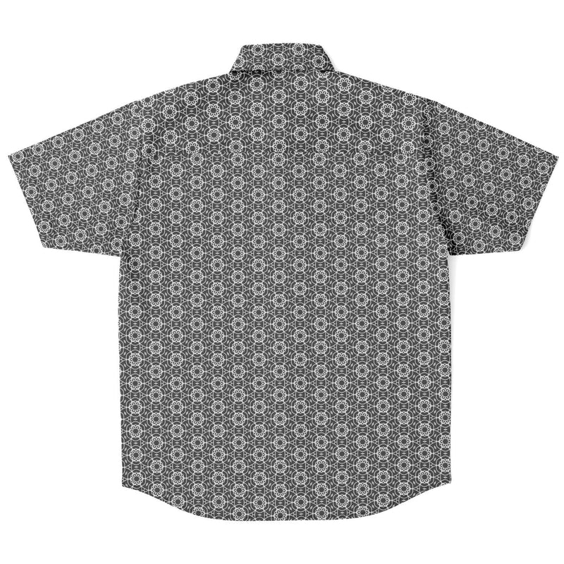 Wood Brown Floral Geometric Print Men's Short Sleeve Button Down Shirt - kayzers