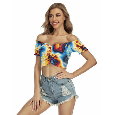 Abstract Marble Print Festival Women's Off-Shoulder Blouse