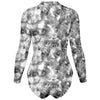 Black Grey Abstract Galaxy Marble Texture Print Long Sleeve Bodysuit With Uv Protection - kayzers