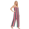 Colorful Stripes Print Women's Loose Cami Jumpsuit