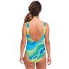 Blue Mint Green Abstract Holographic Iridescence One Piece Swimsuit - kayzers