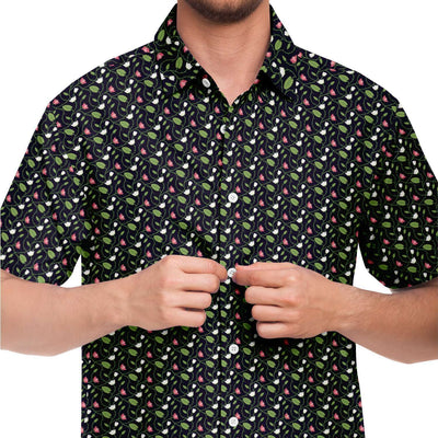Black Floral Print Men's Short Sleeve Button Down Shirt - kayzers