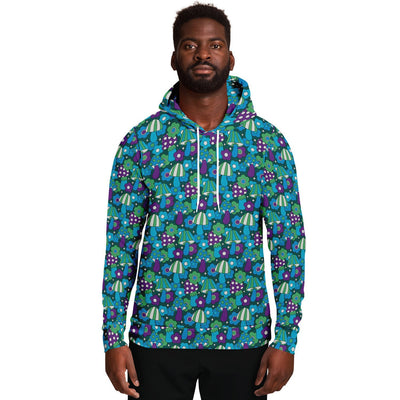 Abstract Teal Magic Mushrooms Psychedelic Shrooms Unisex Pullover Hoodie - kayzers