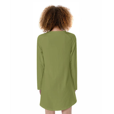 Pepper Stem Green Rabbit Print Women's Raglan Sleeve Dress