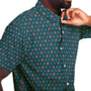 Green Blue Geometric Star Floral Print Men's Short Sleeve Button Down Shirt - kayzers