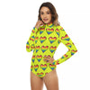 Pixeled Rainbow Heart Print Women's Turtleneck Long Sleeve Bodysuit