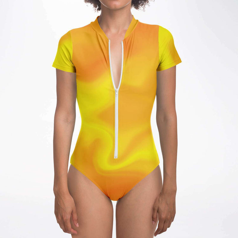 Gold Dust Ombre Cloud Zipper Women's UV Protection Bodysuit - kayzers