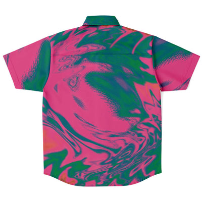 Pink Green Psychedelic Pop Art Waves Swirls Twirl Bright Colors Lsd Dmt Men's Button Down Shirt - kayzers
