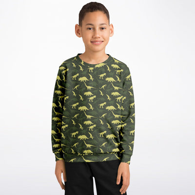 Green Dinosaurs Camo Print Unisex Kids Sweatshirt - kayzers