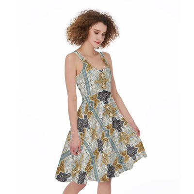 Mustard Teal Bohemian Print Women's Skirt Dress